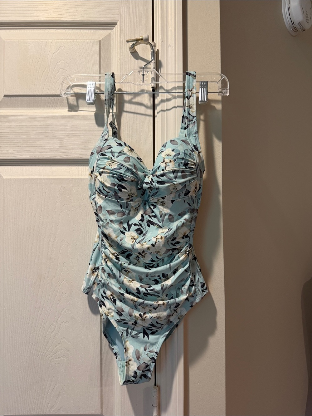 Twist-Front Floral One-Piece Swimsuit in Pale Blue